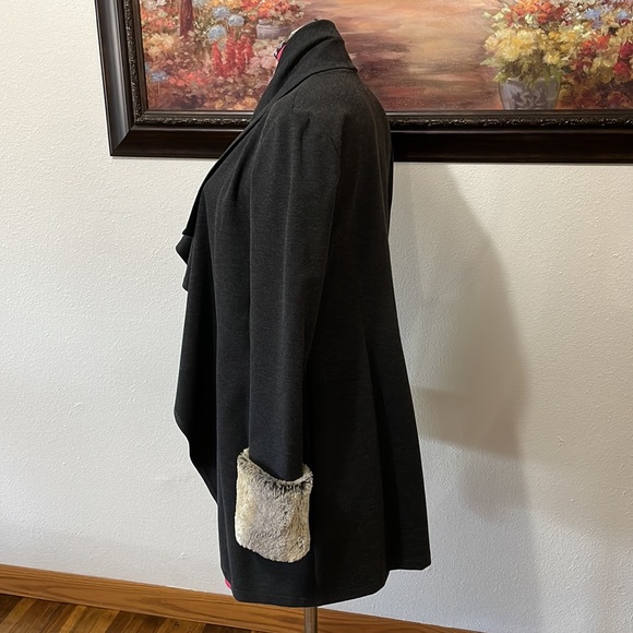 Joseph Ribkoff Long Open Front Lined Jacket Fur Cuffs Cardigan Blazer Coat 8 - Picture 3 of 16